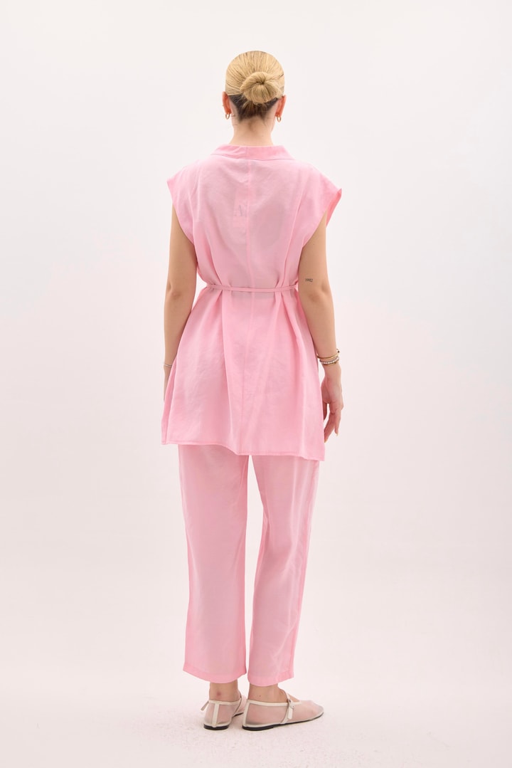 Yola Patlı Basic Yelek Takım - Pembe