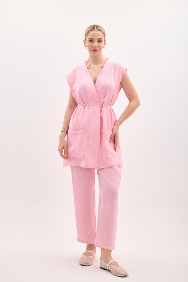 Yola Patlı Basic Yelek Takım - Pembe
