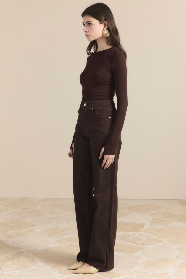 Yüksek Bel Straight Kot Pantolon - Kahve