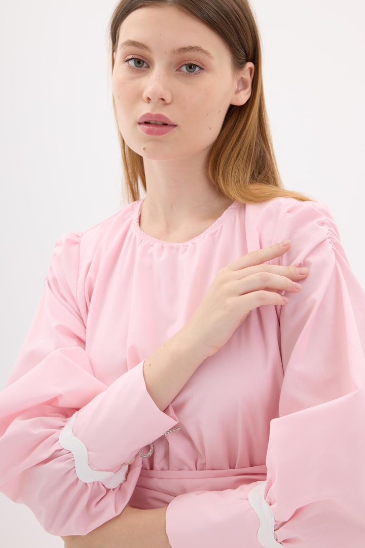 Zella Kat Detaylı Kuşaklı Elbise - Pembe