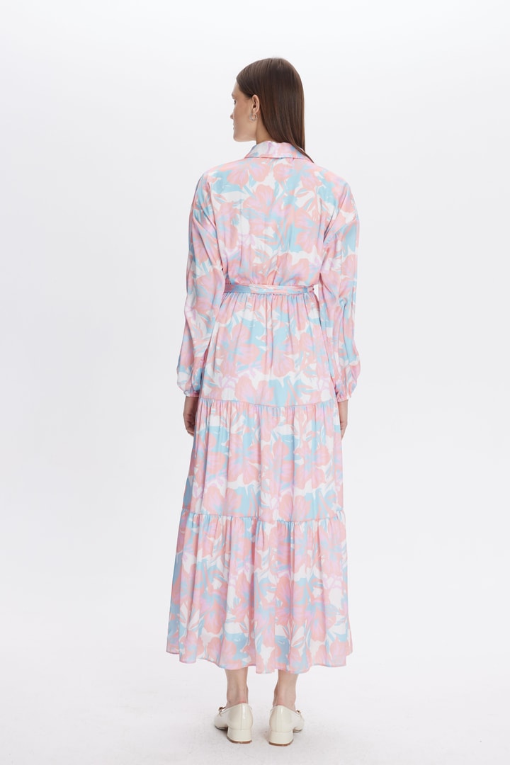 Zemila Desenli Saten Elbise - Pembe