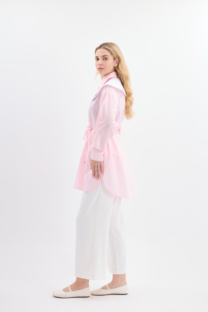 Zenna Çiçek Detay Yakalı Gömlek - Pembe