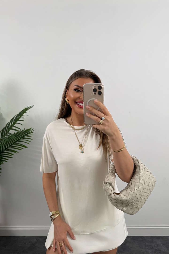 1. Sınıf Kalite Modal Kumaş Oysh Basic Tshirt Ekru 