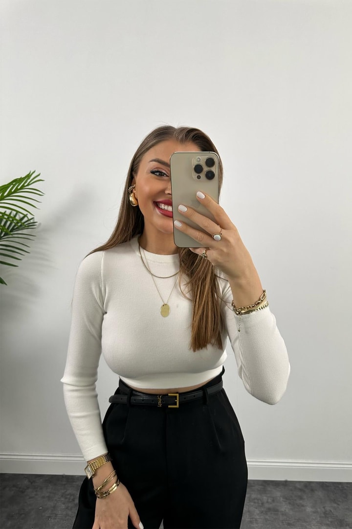 1. Sınıf Kalite  Massi Model Crop Boy İpek Merserize Ekru