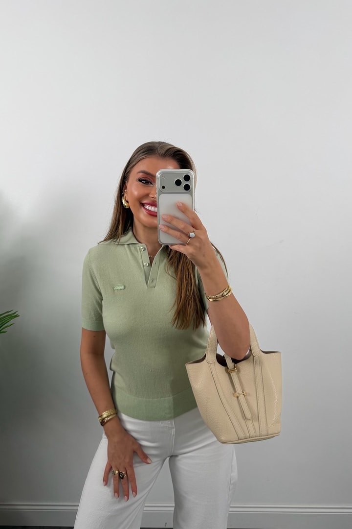 1. Sınıf Kalite Kaşmir Dokulu Polo Yaka Triko Pastel Mint