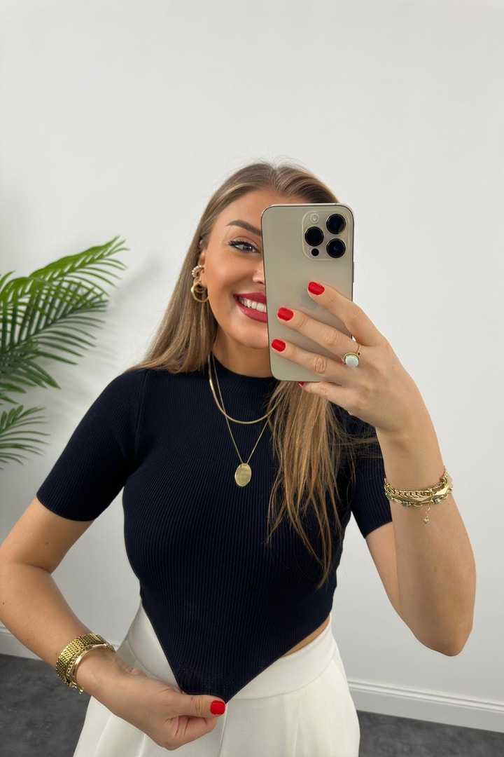 1. Sınıf Kalite  Massi Model Kısa Kollu Bel Boy İpek Merserize Lacivert