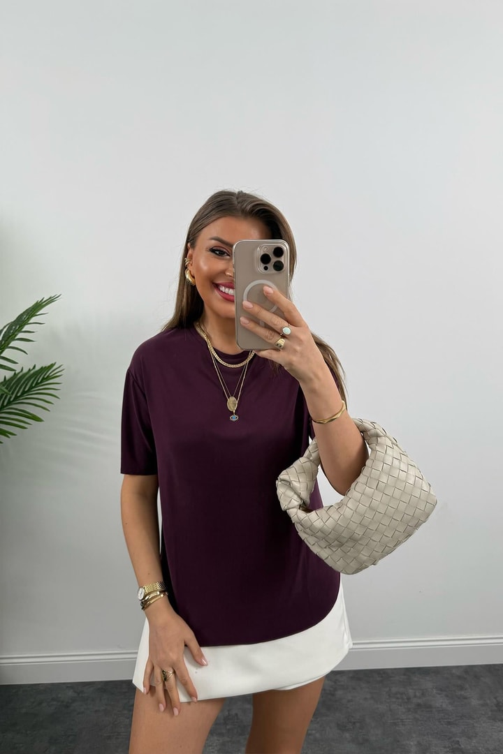 1. Sınıf Kalite Modal Kumaş Oysh Basic Tshirt Mürdüm 