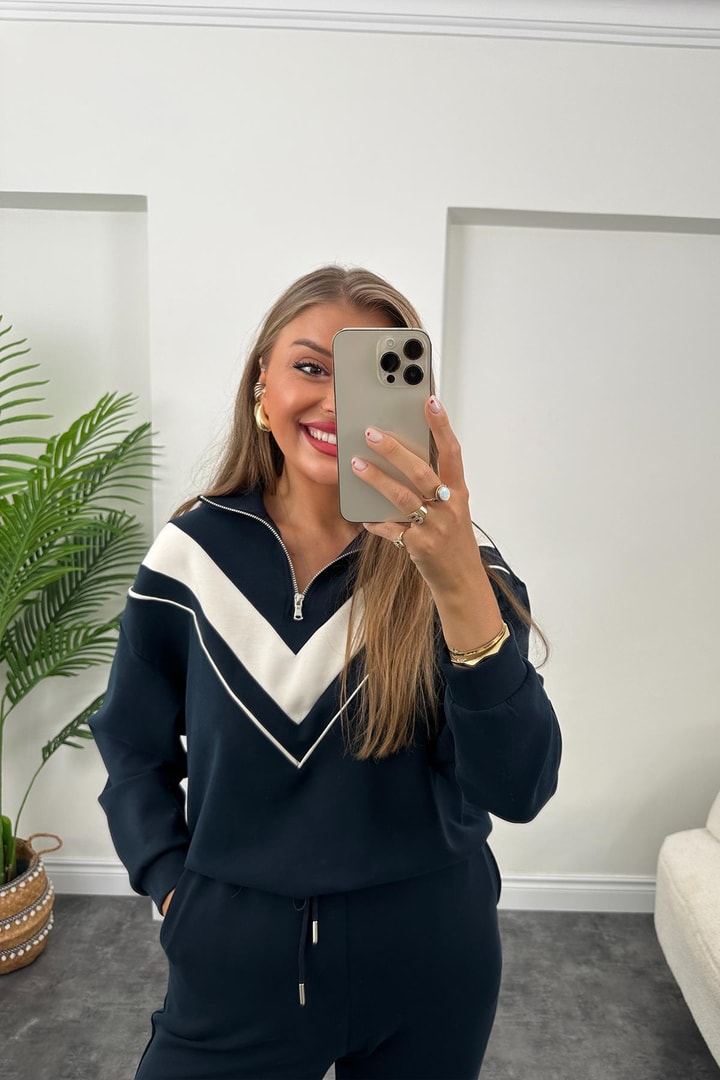 Fermuarlı Şeritli 1. Sınıf Kalite Oysh Model Modal  Kumaş Takım Lacivert