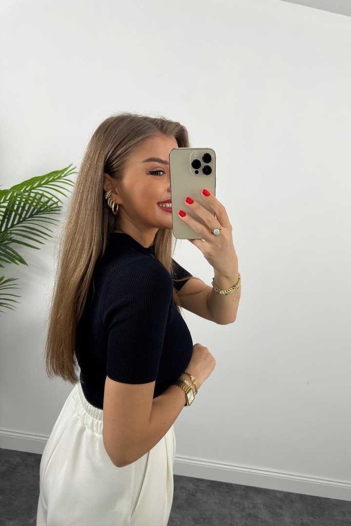 1. Sınıf Kalite  Massi Model Kısa Kollu Bel Boy İpek Merserize Lacivert