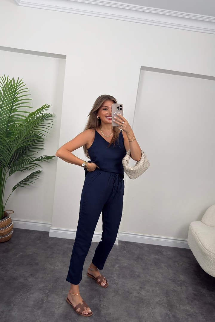 %100 Müslin Organik Kumaş Jogger Pantolon Lacivert 