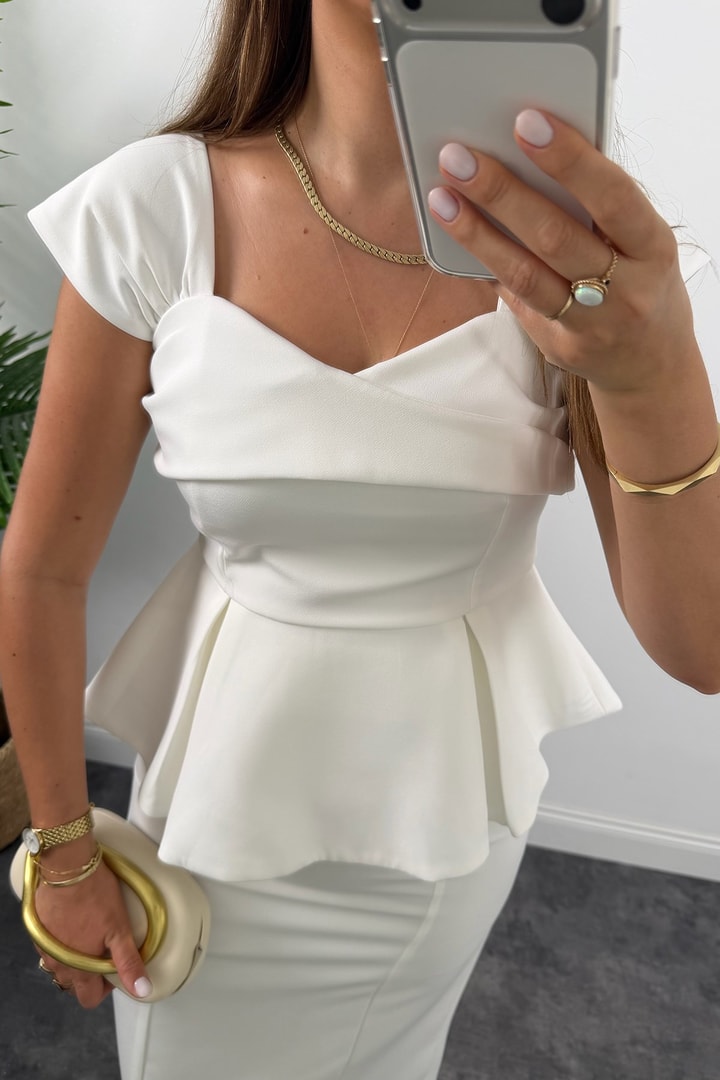 Amore Premium Seri Etek Bluz Takım Beyaz