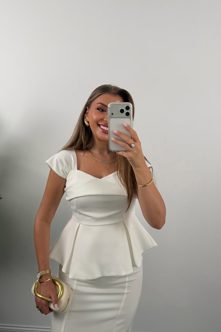 Amore Premium Seri Etek Bluz Takım Beyaz