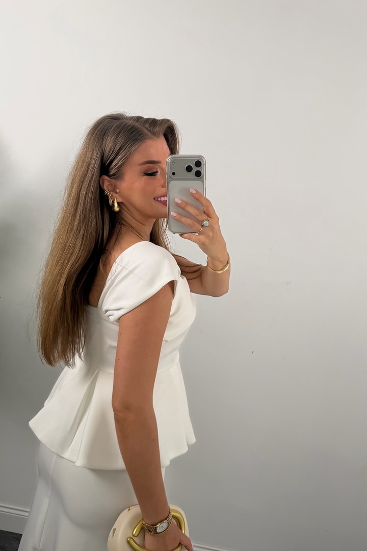 Amore Premium Seri Etek Bluz Takım Beyaz