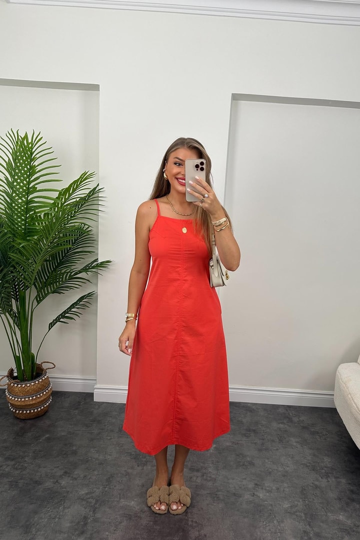 Bebe Marka Lüx Kalite Basic Poplin Elbise Kırmızı