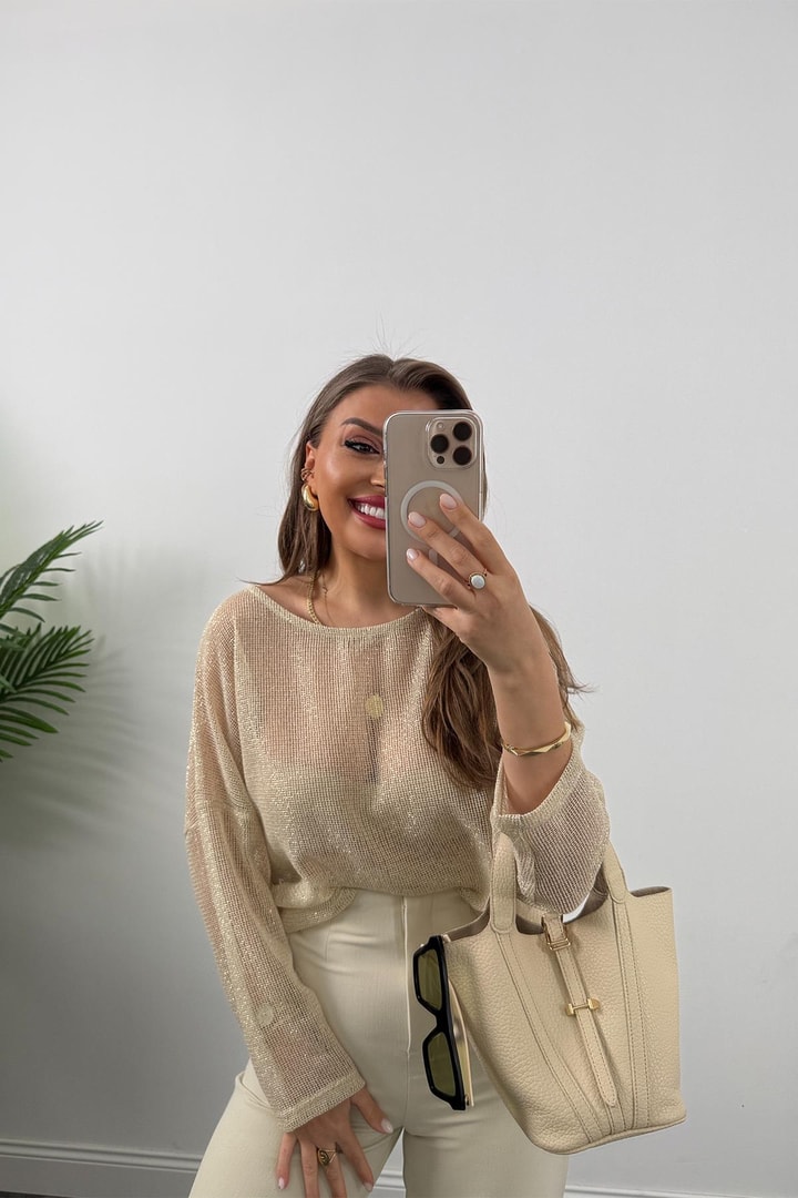 Bebe Marka Lüx Kalite Gold File Bluz