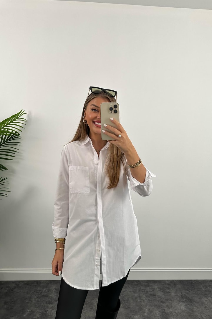 Bebe Plus Yanı Yırtmaçlı Uzun Poplin Gömlek