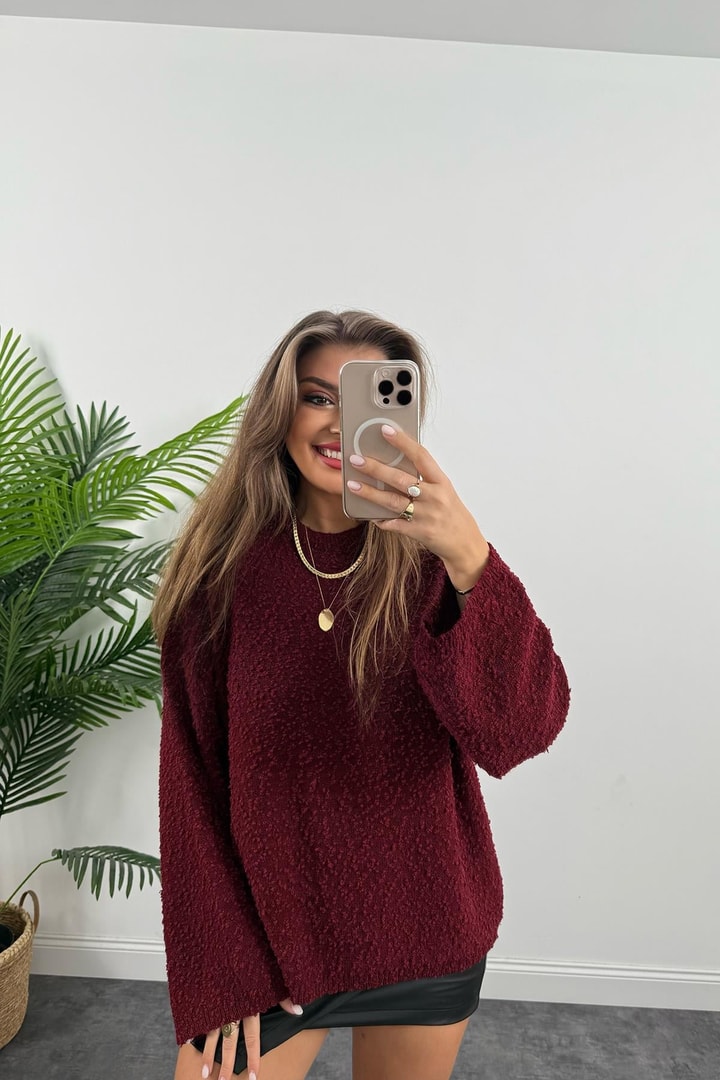 Buklet Triko Pinterest Model Geniş Kol Salaş Kazak Bordo
