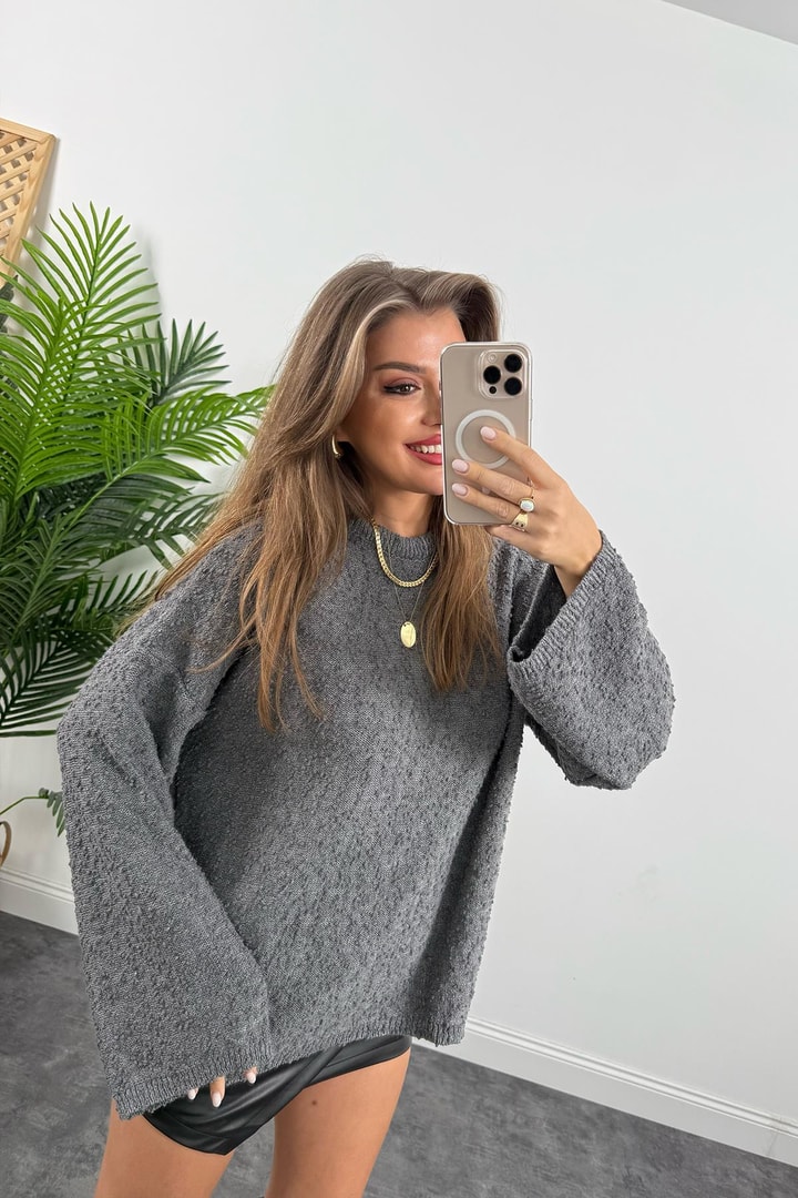 Buklet Triko Pinterest Model Geniş Kol Salaş Kazak Antrasit