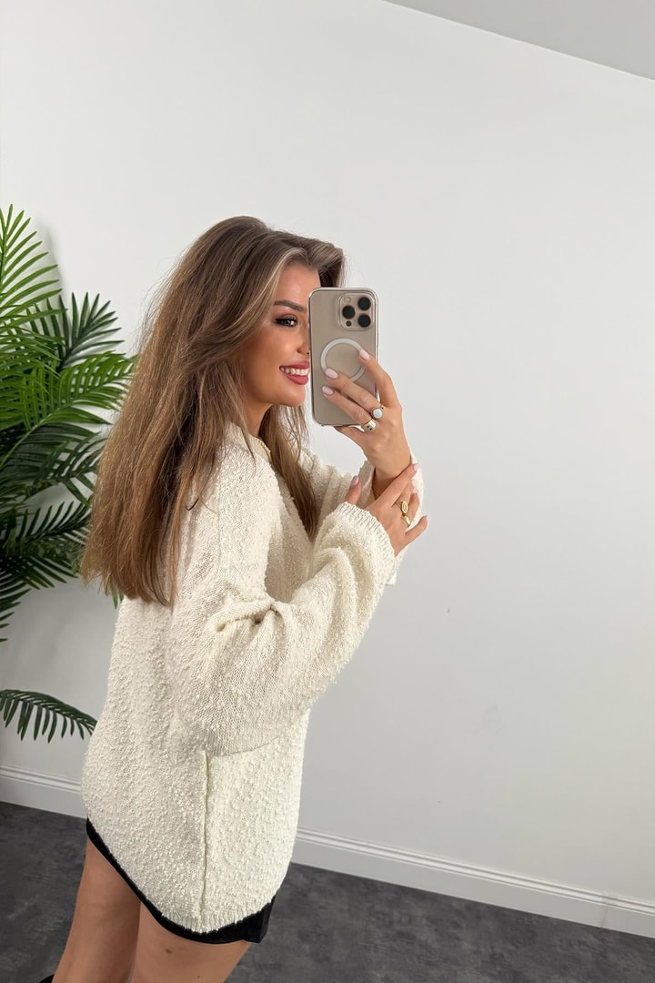 Buklet Triko Pinterest Model Geniş Kol Salaş Kazak Naturel