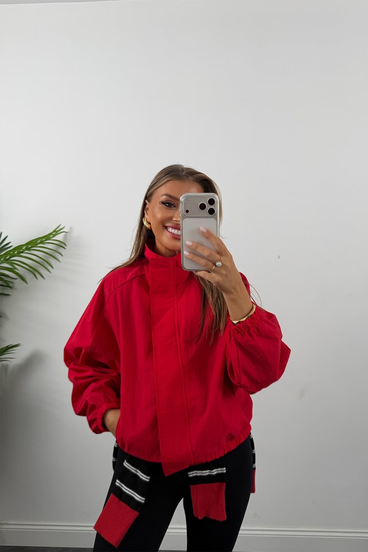 Dik Yaka Basic Bomber Mont Kırmızı