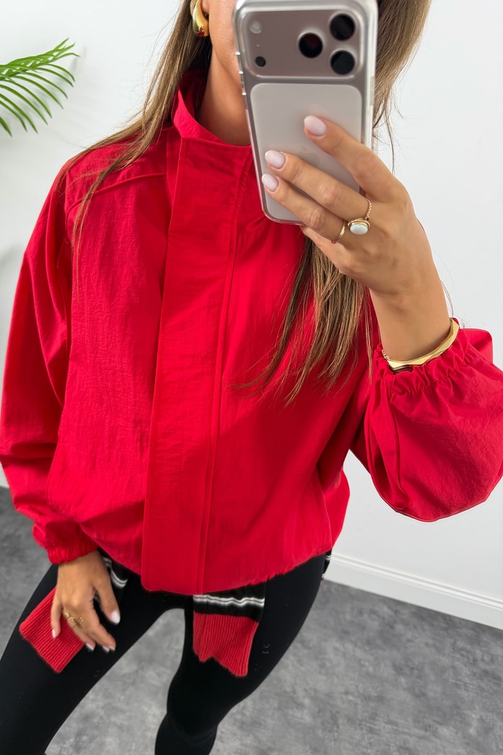 Dik Yaka Basic Bomber Mont Kırmızı