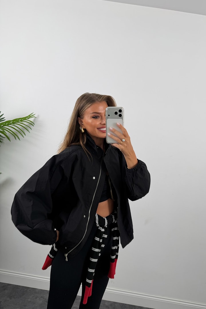Dik Yaka Basic Bomber Mont Siyah