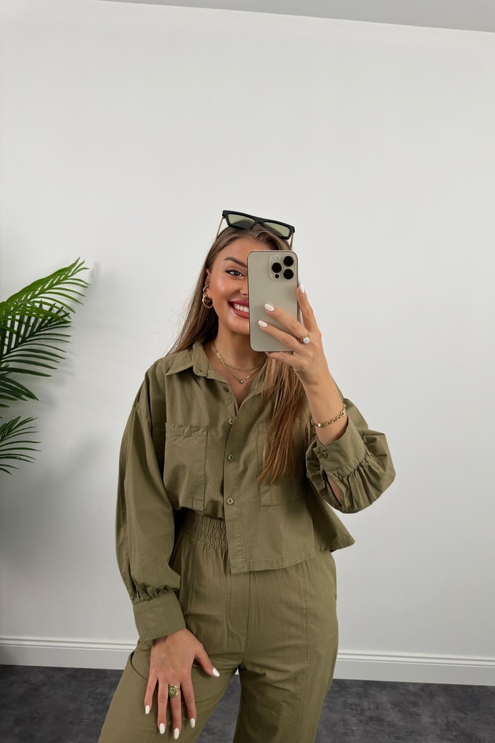 Galia Premium Kalite Gömlek Jogger Pantolon Takım Haki