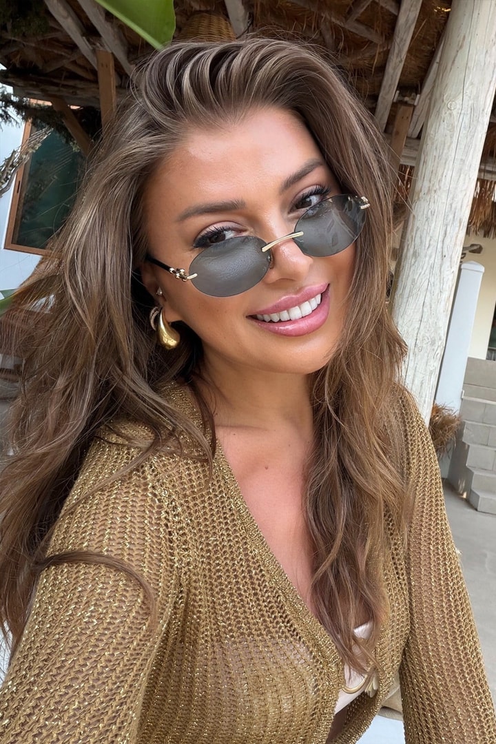 Gold Işıltılı Triko Plaj Elbisesi