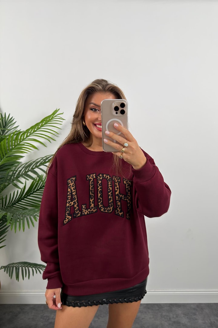 Hola Lüx Kalite 3 İplik Tam Pamuklu Sweatshirt Bordo