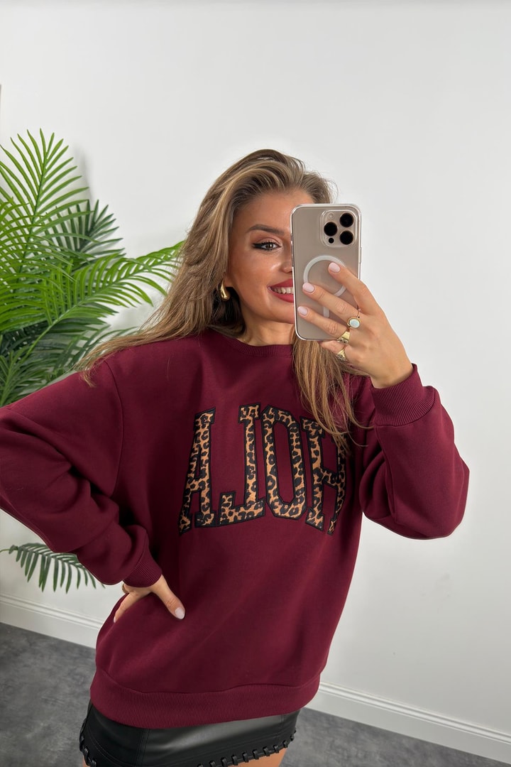 Hola Lüx Kalite 3 İplik Tam Pamuklu Sweatshirt Bordo
