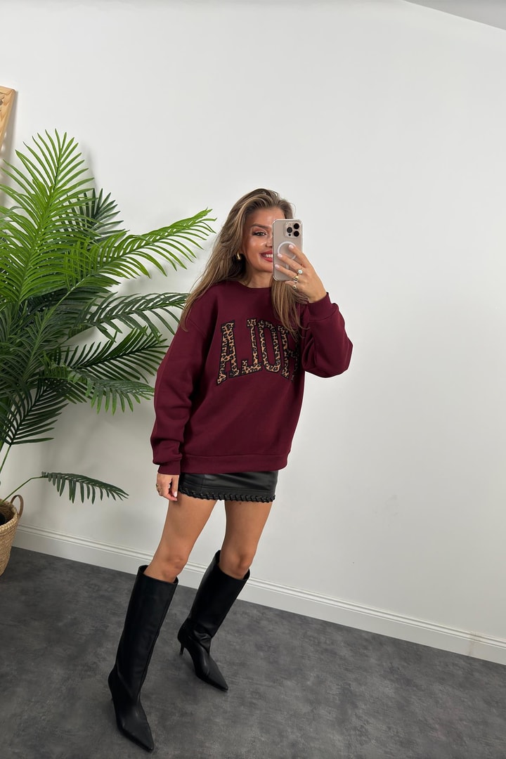Hola Lüx Kalite 3 İplik Tam Pamuklu Sweatshirt Bordo