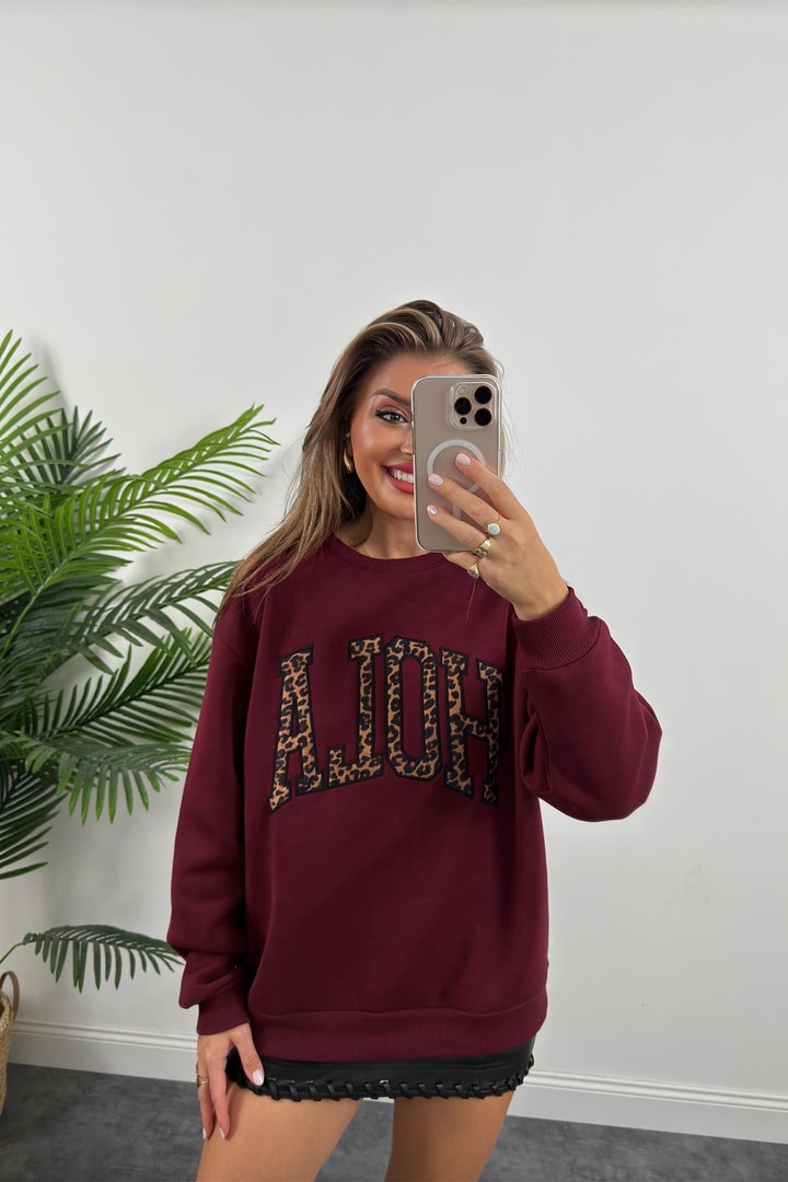 Hola Lüx Kalite 3 İplik Tam Pamuklu Sweatshirt Bordo