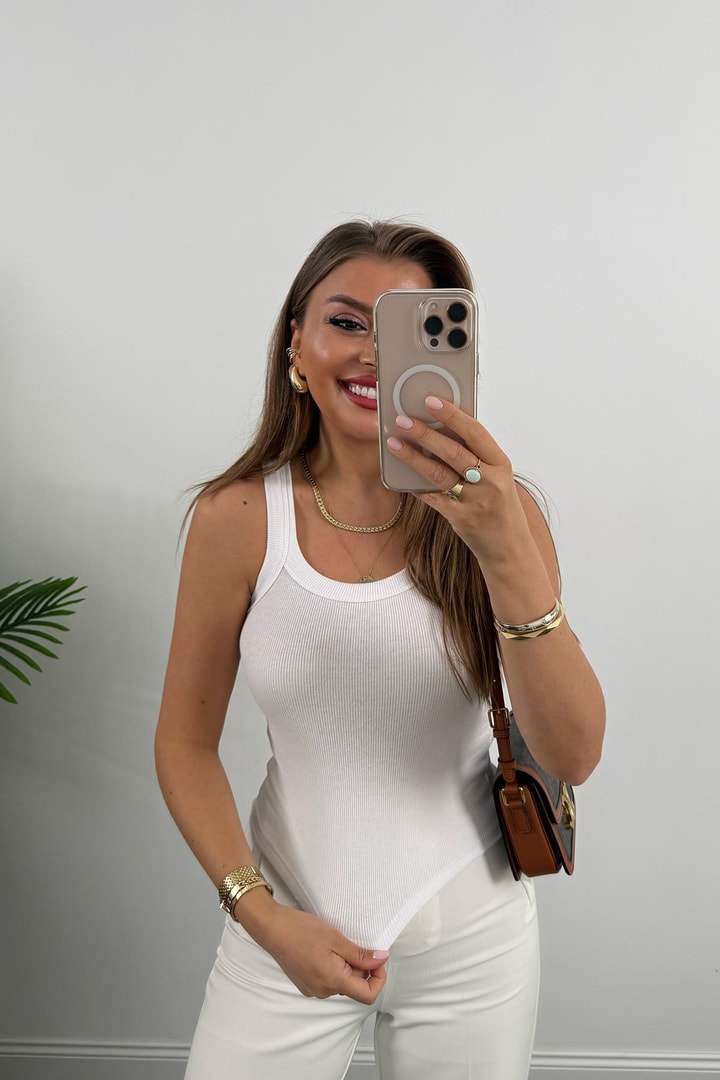 İnce Askılı U Yaka Fitilli Basic Atlet Beyaz 