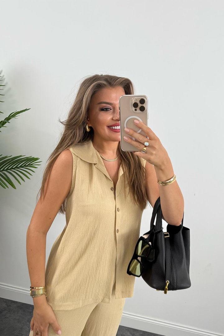 Love İt Basic Likralı Gofre Takım Taş