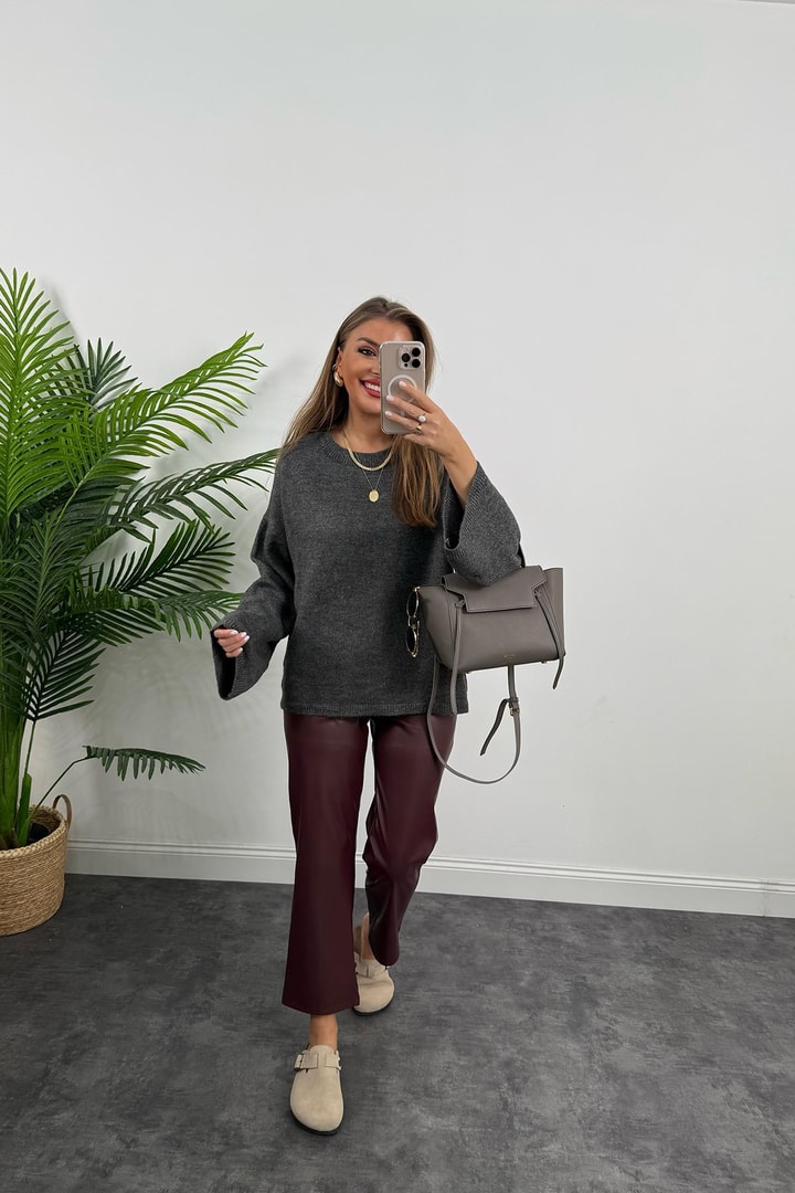 Lüx Kalite Mng Model Likralı Yumuşak Deri Pantolon Bordo