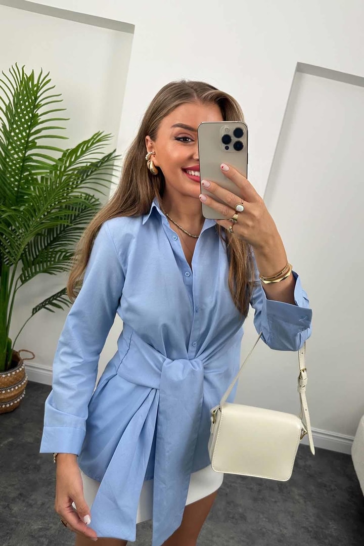 Mng Model Bağlamalı Tasarım Gömlek Mavi