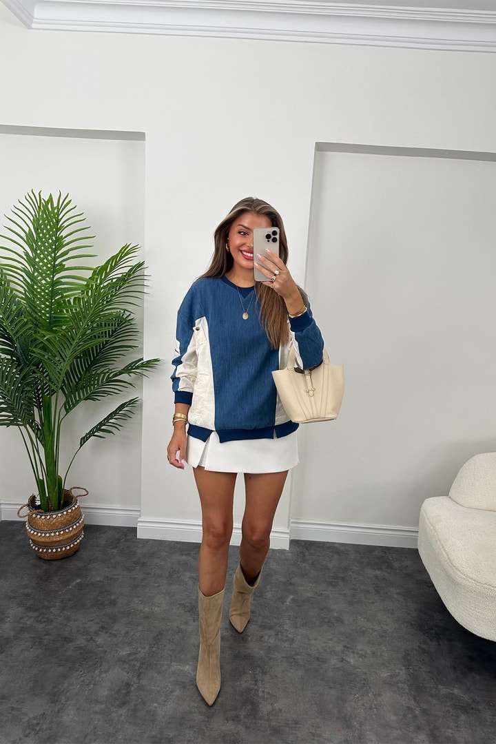 Marka Model Jean Mixli Tasarım Sweatshirt