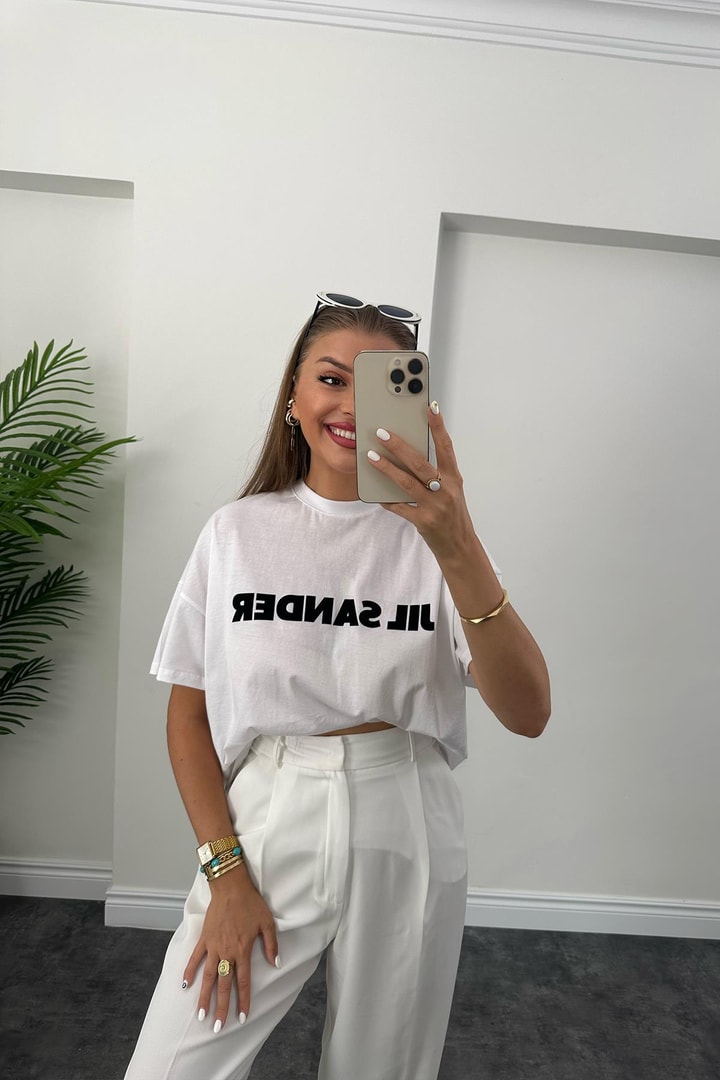 Marka Model Jil Sander Yazılı Lüx Kalite Basic Pamuklu Tshirt