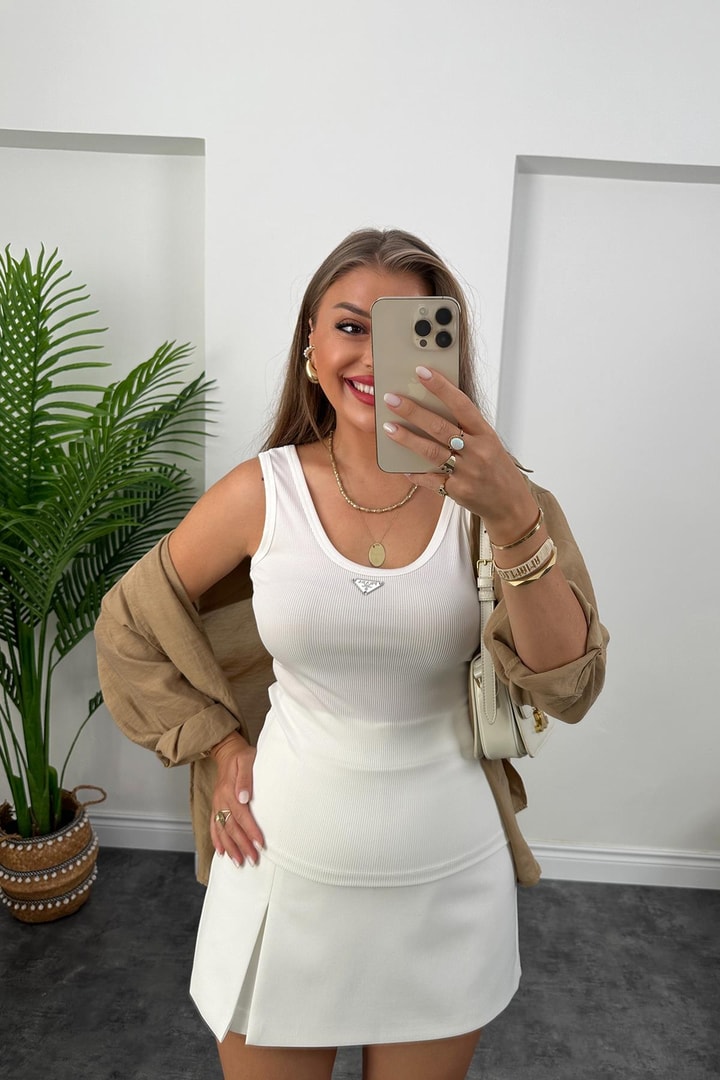 Marka Model Likralı Tam Boy Kaşkorse Atlet Beyaz