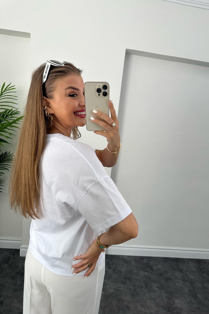 Marka Model Pembe Yazılı Lüx Kalite Basic Pamuklu Tshirt
