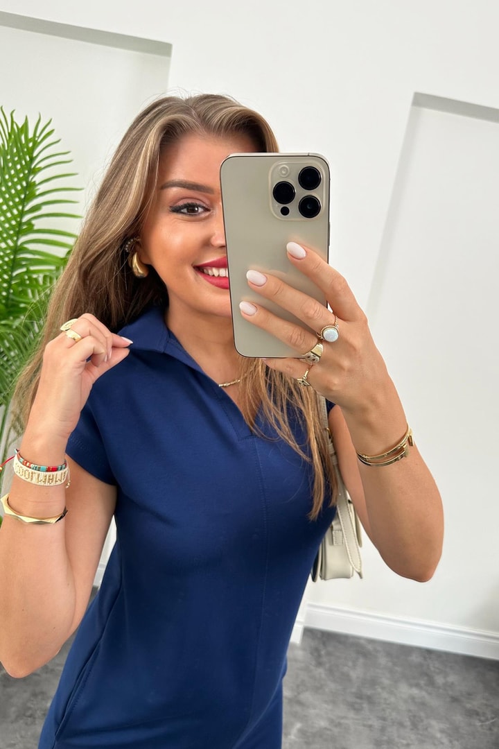 Marka Model Polo Yaka Cepli Basic Elbise Lacivert