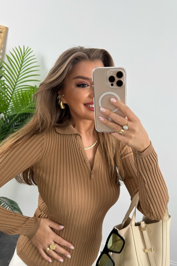 Massi Model 1. Sınıf Kalite İpek Merserize Polo Yaka Uzun Boy Basic Camel