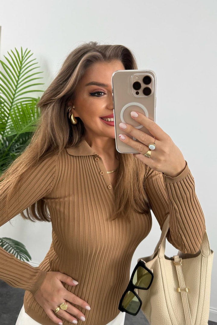 Massi Model 1. Sınıf Kalite İpek Merserize Polo Yaka Uzun Boy Basic Camel