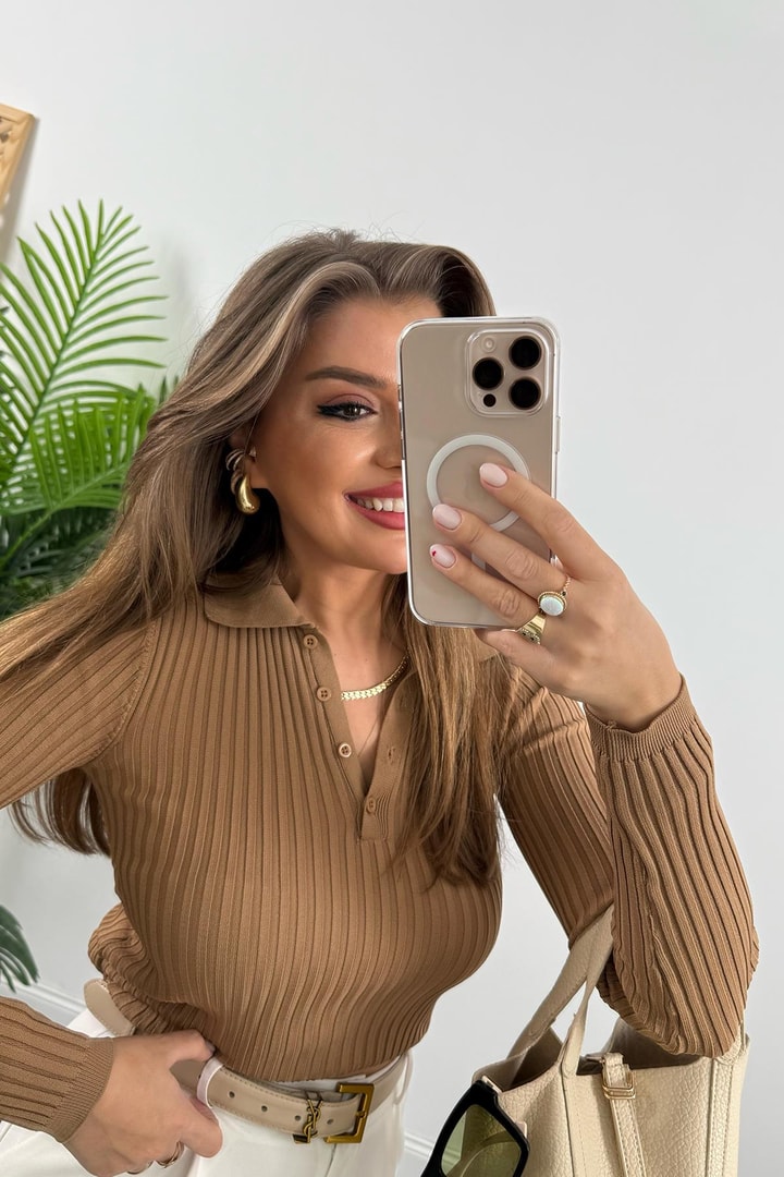 Massi Model 1. Sınıf Kalite İpek Merserize Polo Yaka Uzun Boy Basic Camel