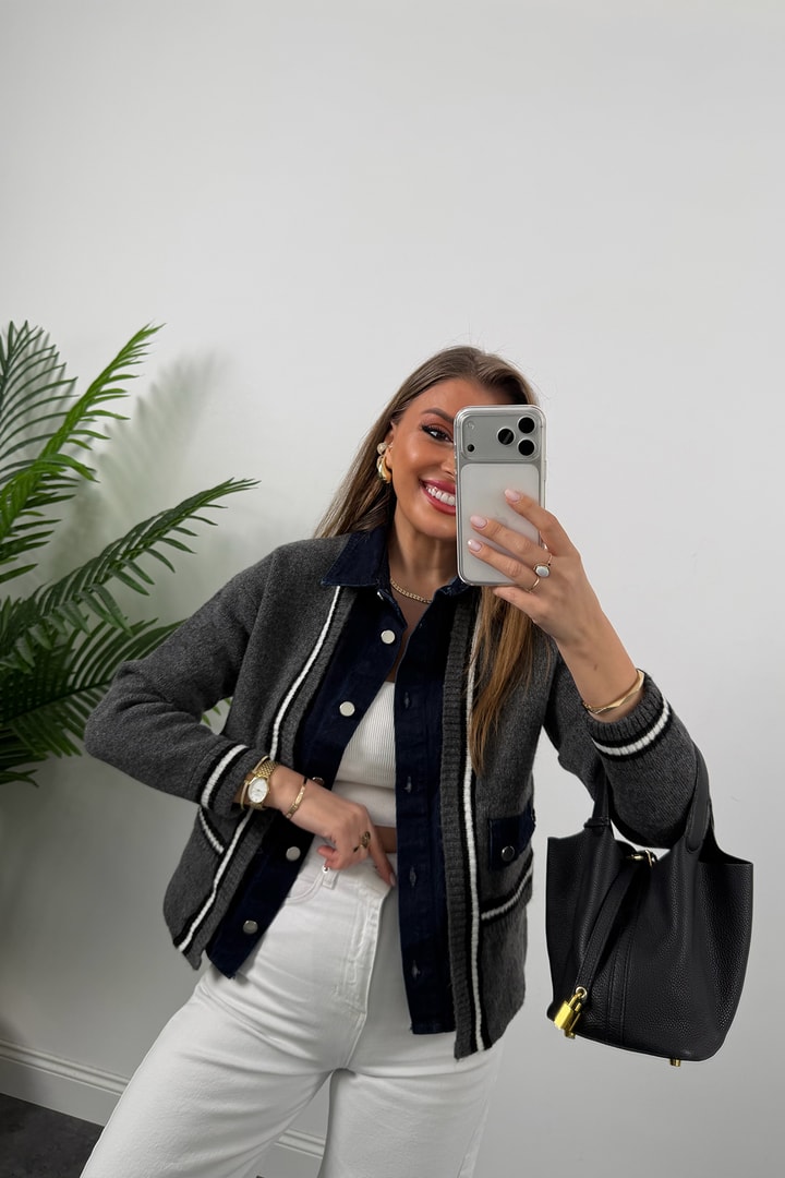 Massi model Jean Detaylı Triko Ceket Antrasit