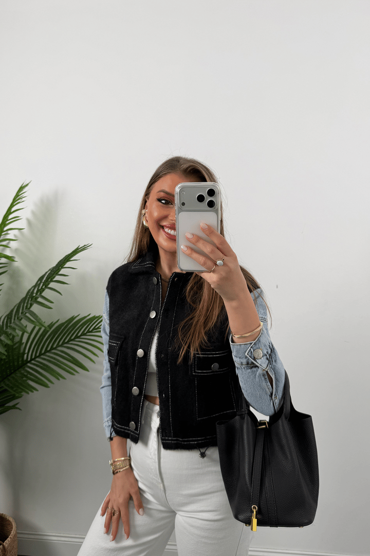 Massi Model Kolu Jean Yumoş Triko Ceket Siyah