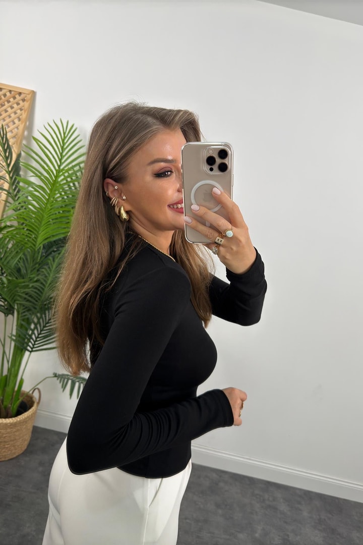 Massi Model Tam Pamuklu Soft Touch Likralı Basic Body Siyah 