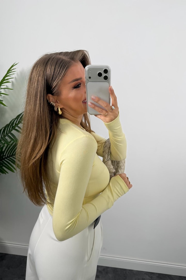 Massi Model Tam Pamuklu Soft Touch Likralı Basic Body Bebek Sarı