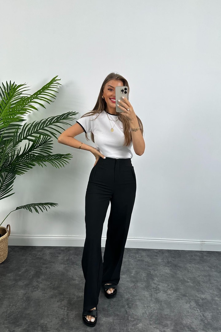 Massi Model %100 Pamuklu Biyeli Kısa Kol Basic Tshirt  Beyaz
