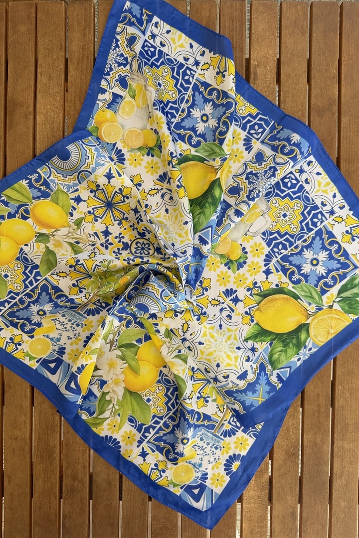 Mavi Limon Motifli Fular 70*70